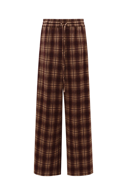 SELFWHO Retro Red and Brown Plaid Casual Pants
