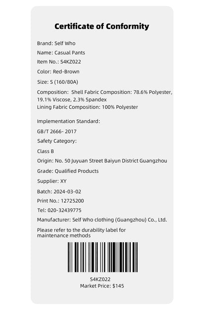 SELFWHO Retro Red and Brown Plaid Casual Pants