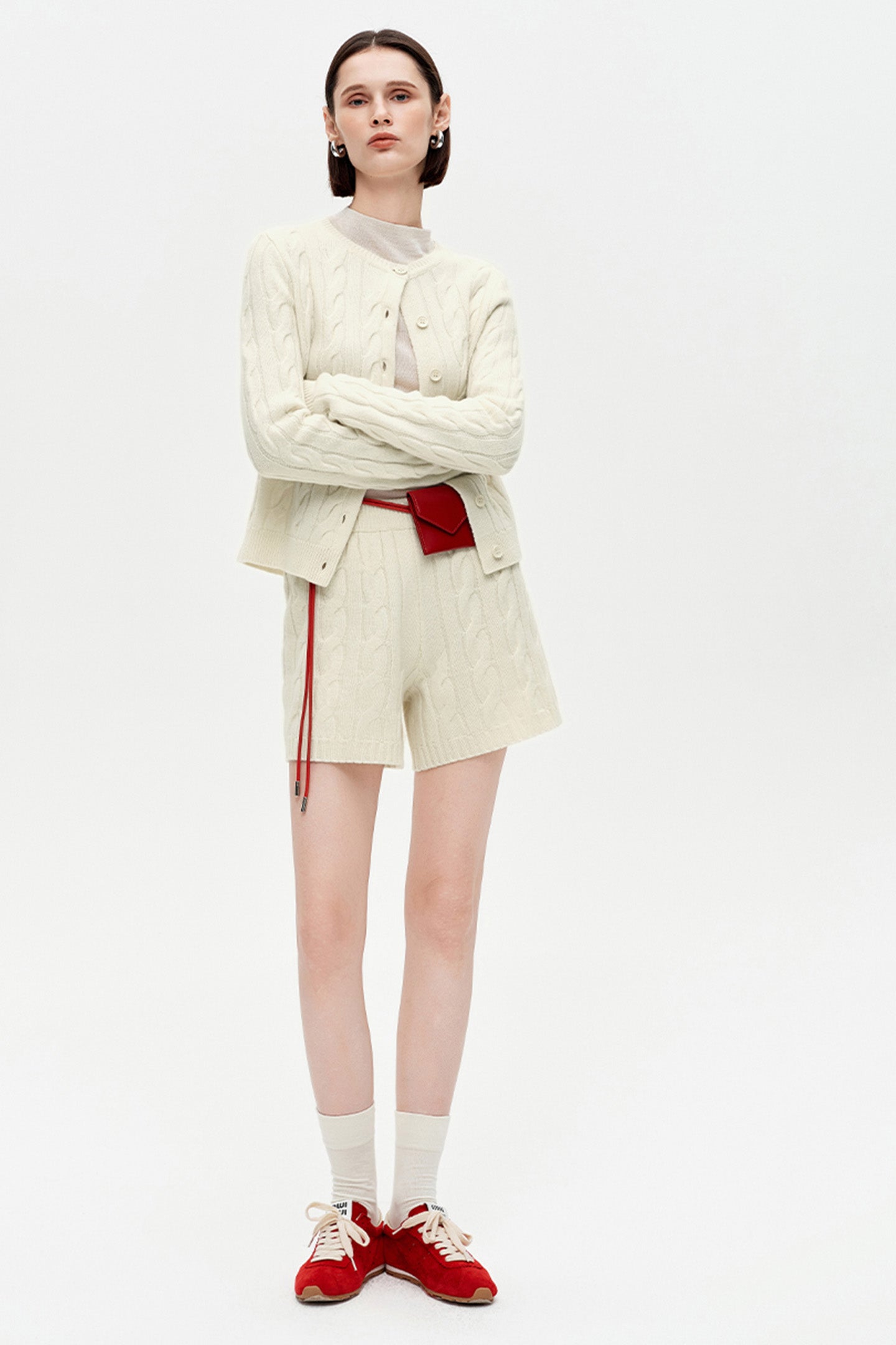 Selfwho 100% Wool Cable-Knit Sweater Set