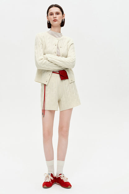 SELFWHO 100% Wool Cable-Knit Sweater Set
