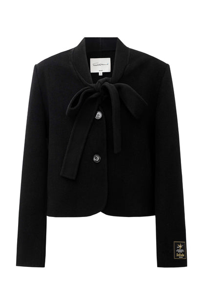 SELFWHO 100% WEool Short Coat With Flowing Collar