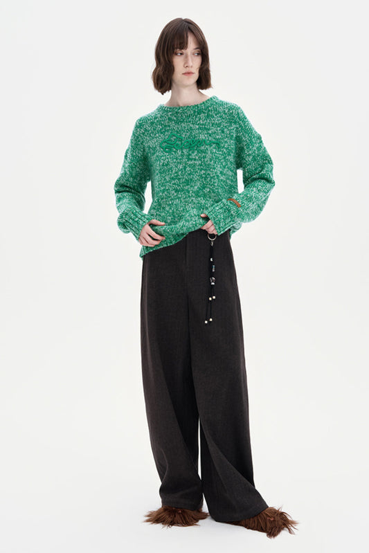 Wool Solid Color Crew Neck Sweater