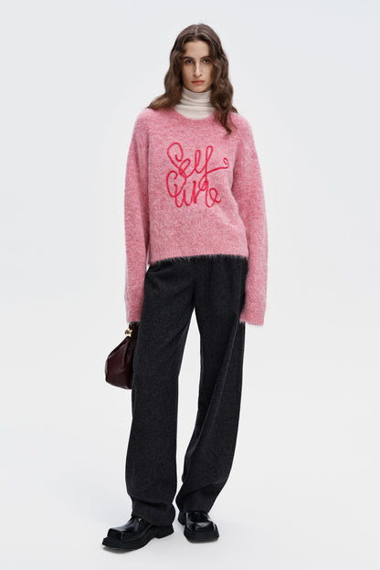 Pink Alpaca Blend Sweater Knit Top