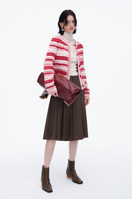 Classic Wool Blended Gradient Striped Knitted Cardigan