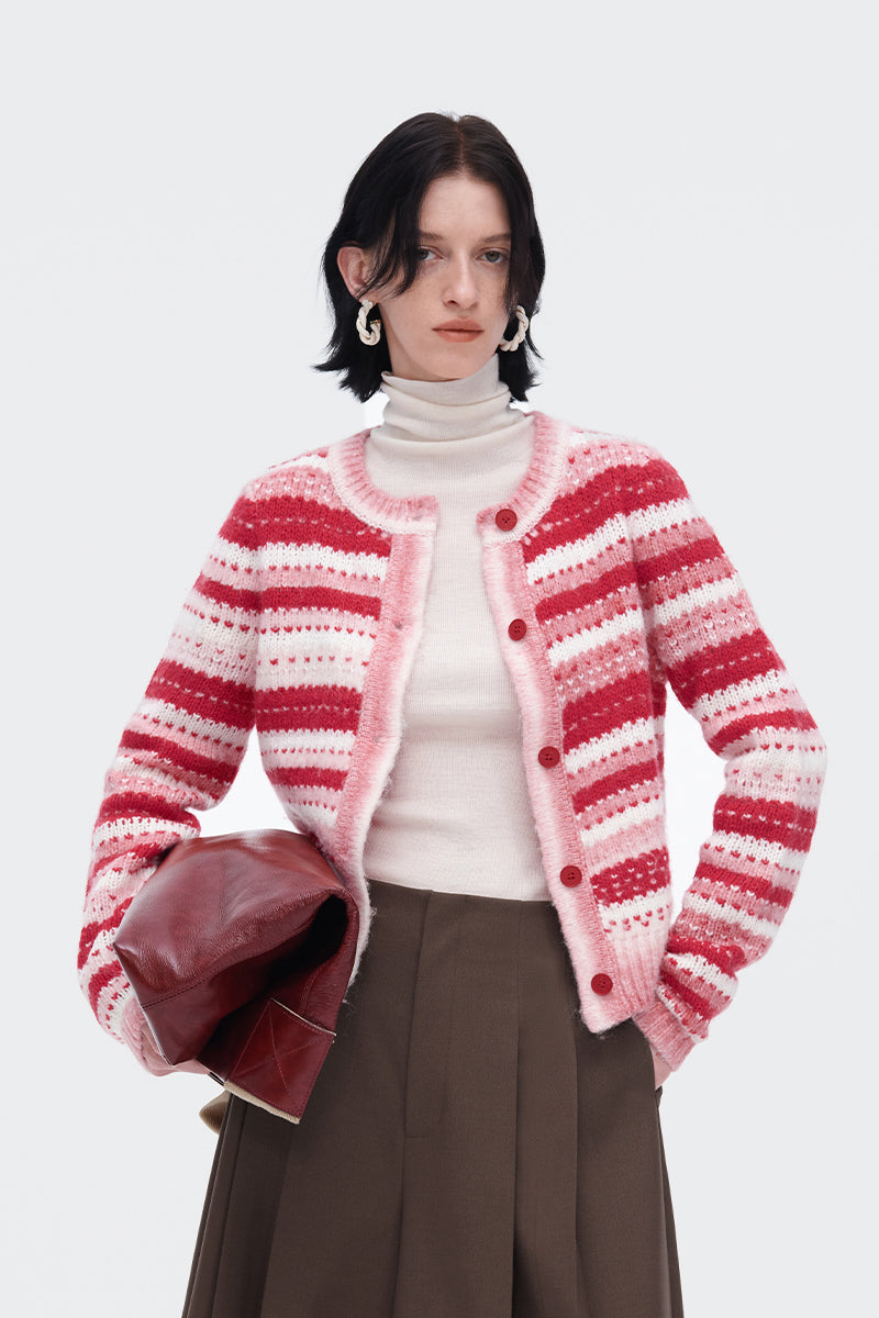 Classic Wool Blended Gradient Striped Knitted Cardigan