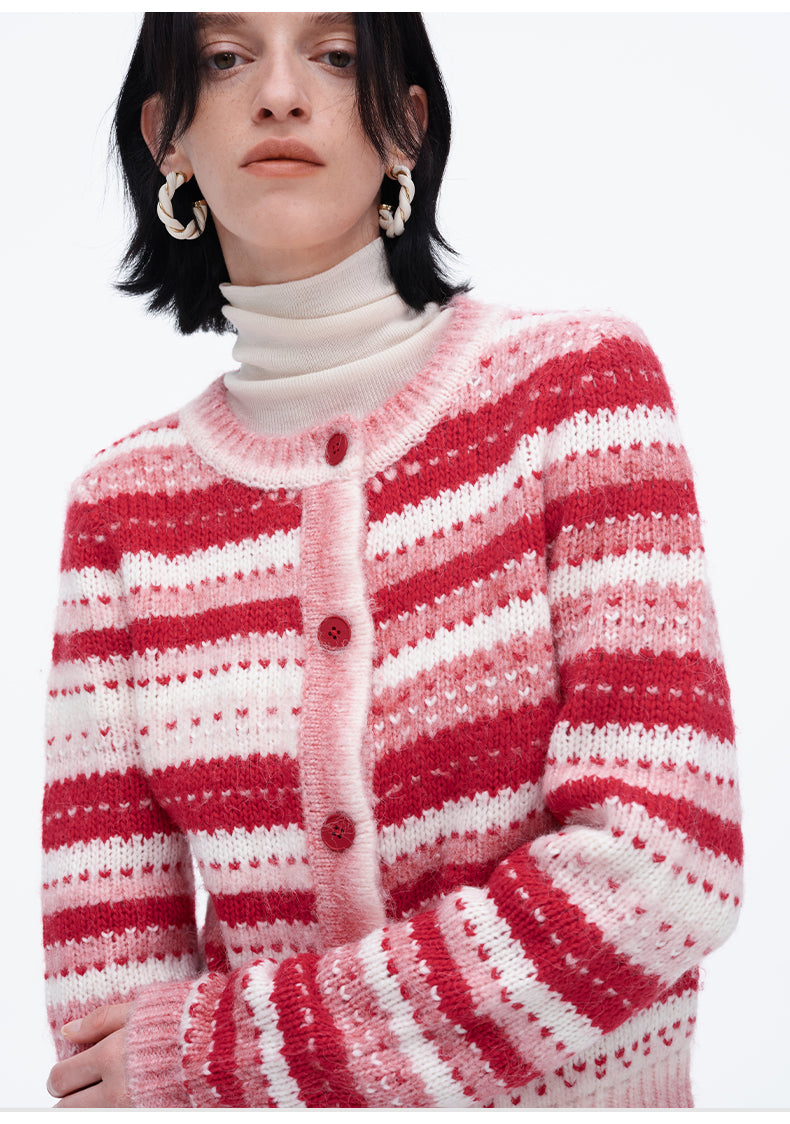 Classic Wool Blended Gradient Striped Knitted Cardigan