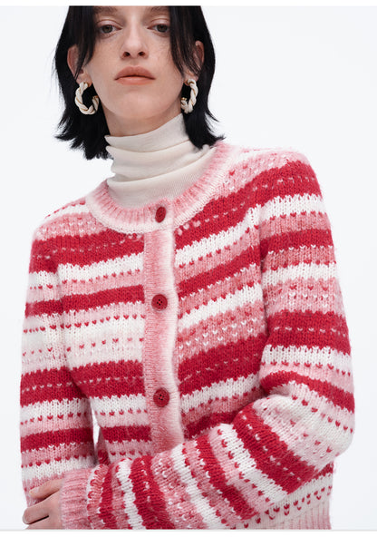 Classic Wool Blended Gradient Striped Knitted Cardigan