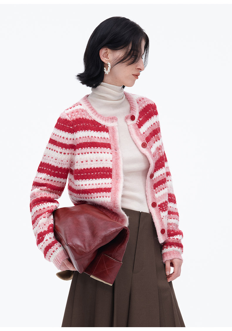 Classic Wool Blended Gradient Striped Knitted Cardigan