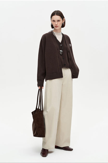 SELFWHO 100% Wool Smiley Face Patch Knitted Cardigan