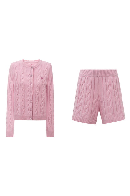 SELFWHO 100% Wool Cable-Knit Sweater Set