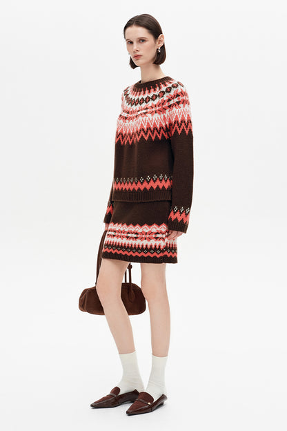 SELFWHO Wool Blend Fair Isle Sweater