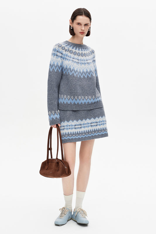 SELFWHO Wool Blend Fair Isle Sweater