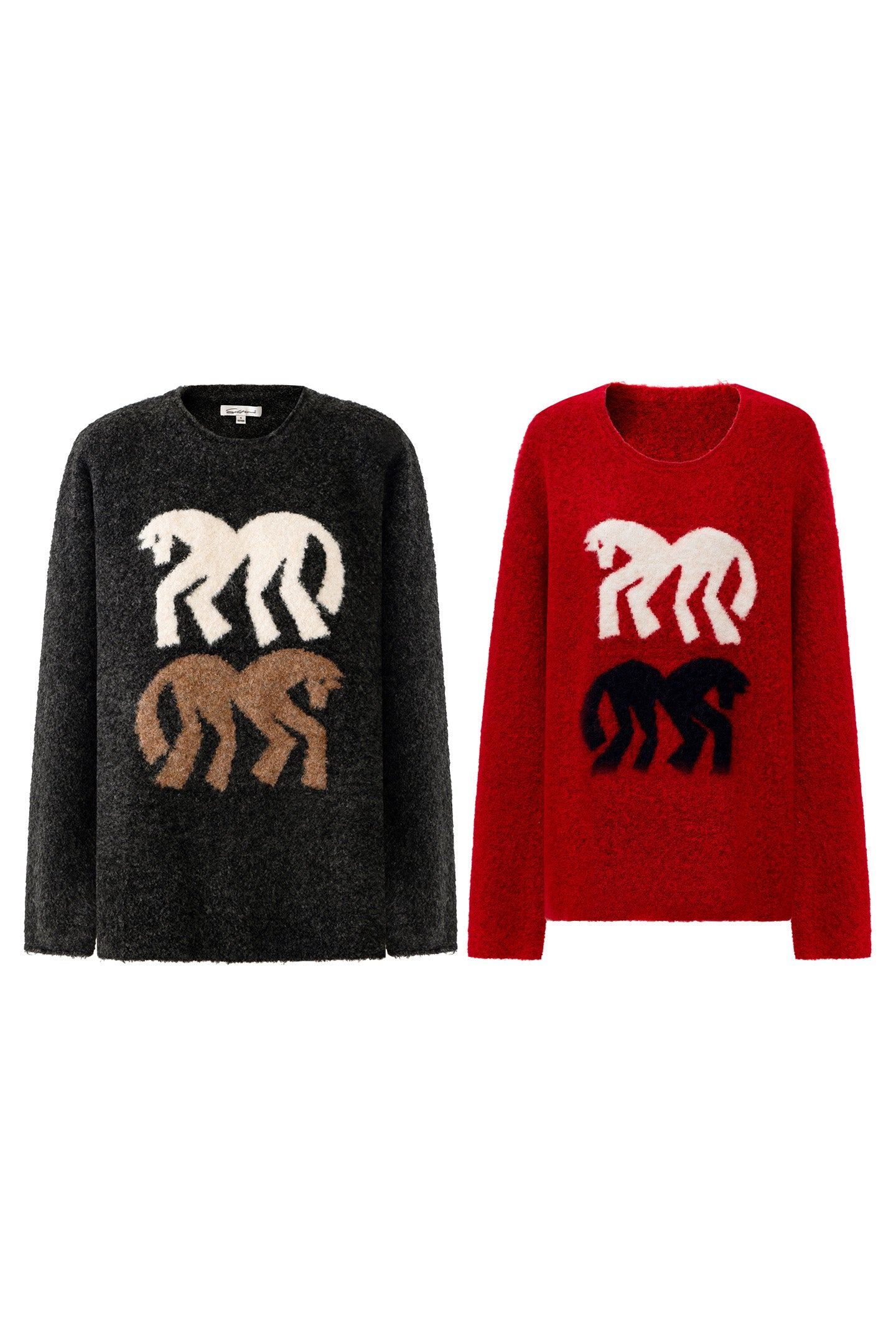 SELFWHO Little Horse Element Warm Crew Neck Knitted Sweater