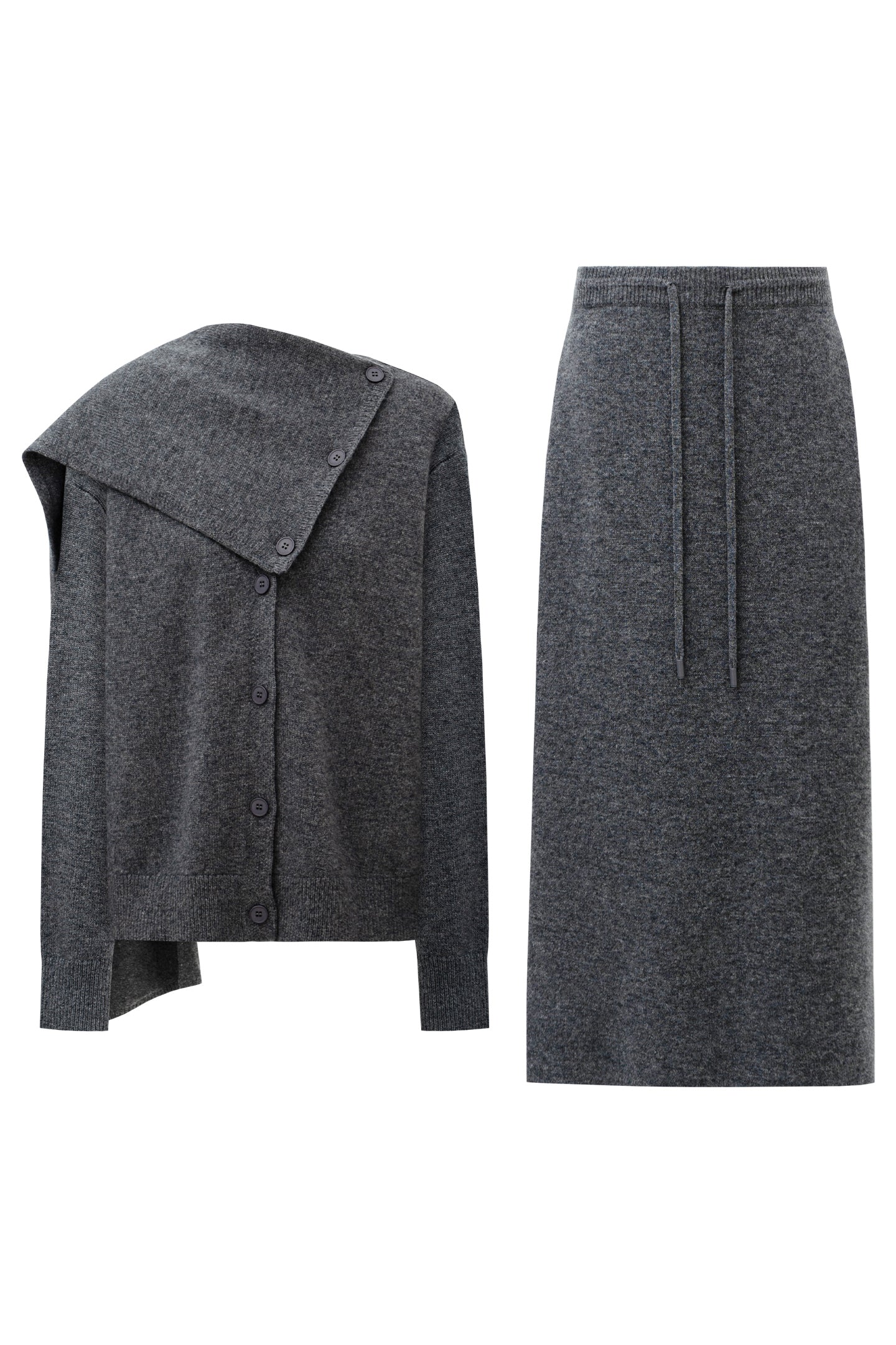 SELFWHO 100% Wool Detachable Scarf Collar Sweater