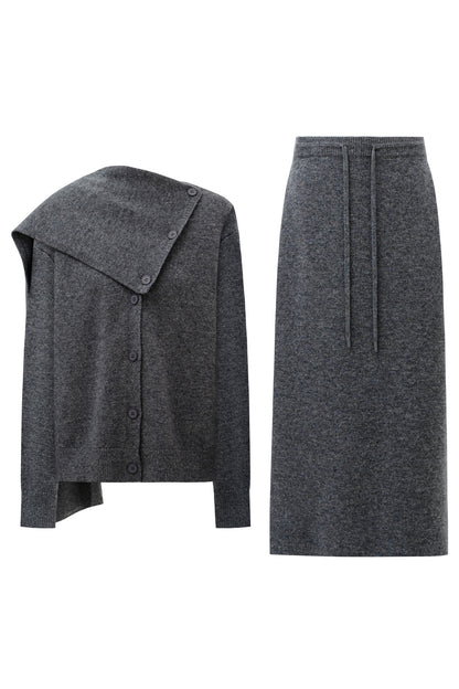 SELFWHO 100% Wool Detachable Scarf Collar Sweater