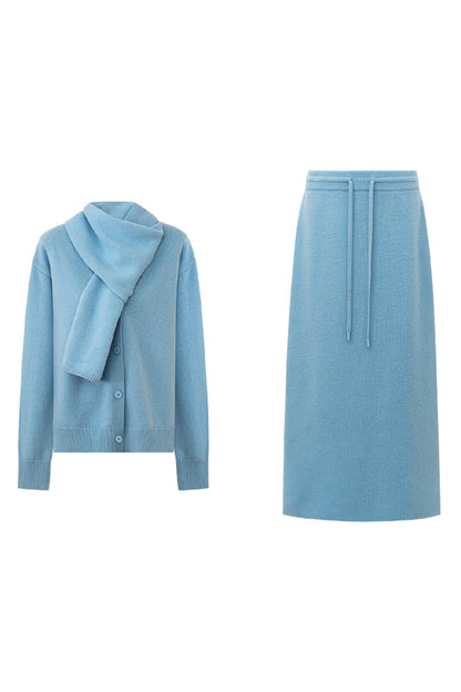 SELFWHO 100% Wool Detachable Scarf Collar Sweater