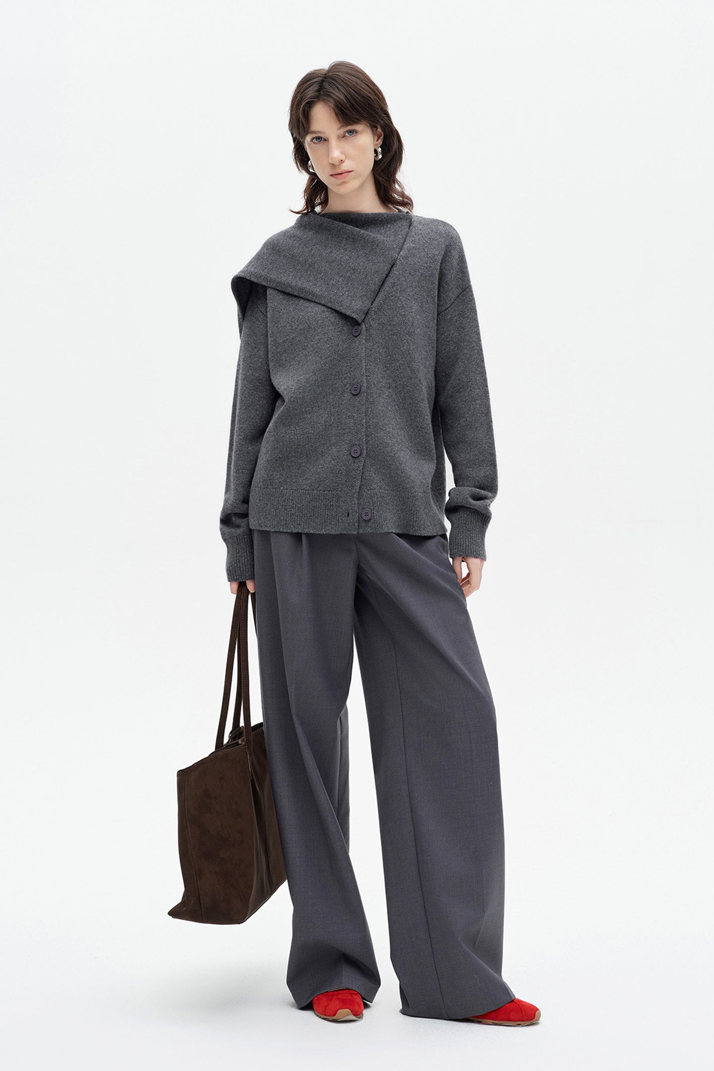 SELFWHO 100% Wool Detachable Scarf Collar Sweater