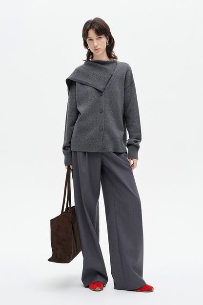 SELFWHO 100% Wool Detachable Scarf Collar Sweater