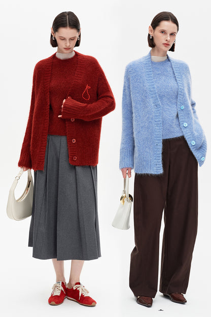 SELFWHO Alpaca Blend Pear Knitted Cable Sweater 2-Piece Set