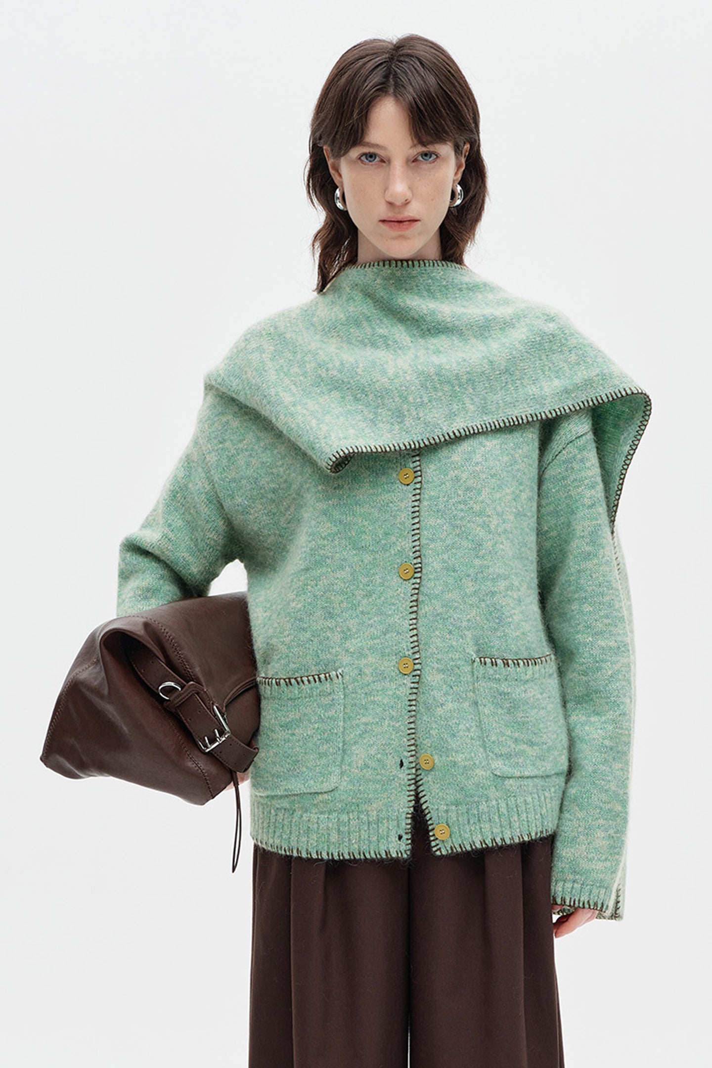 100% Wool Blend Embroidered Lace Scarf Collar Sweater
