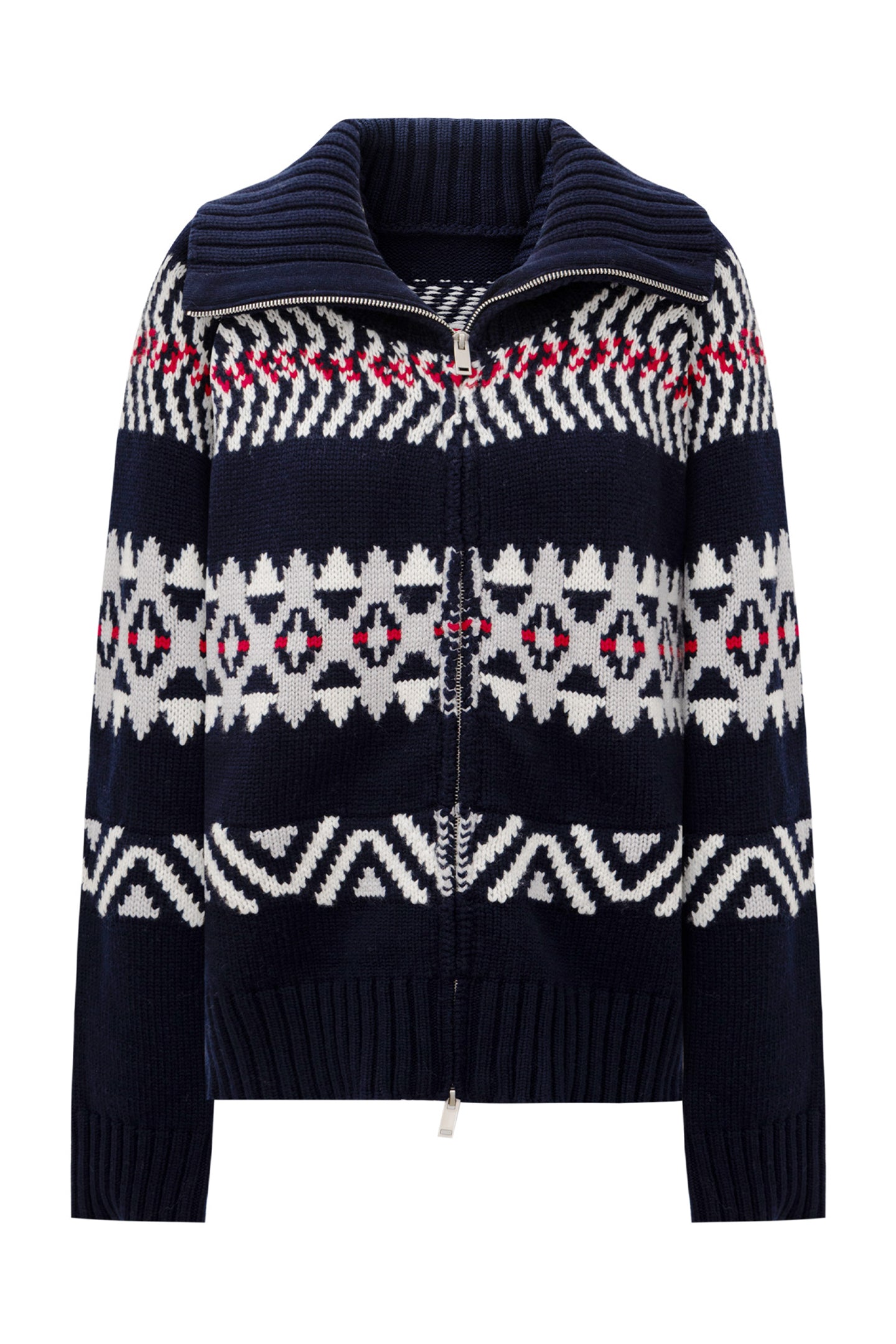 SELFWHO Wool Blend Fair Isle Lapel Sweater