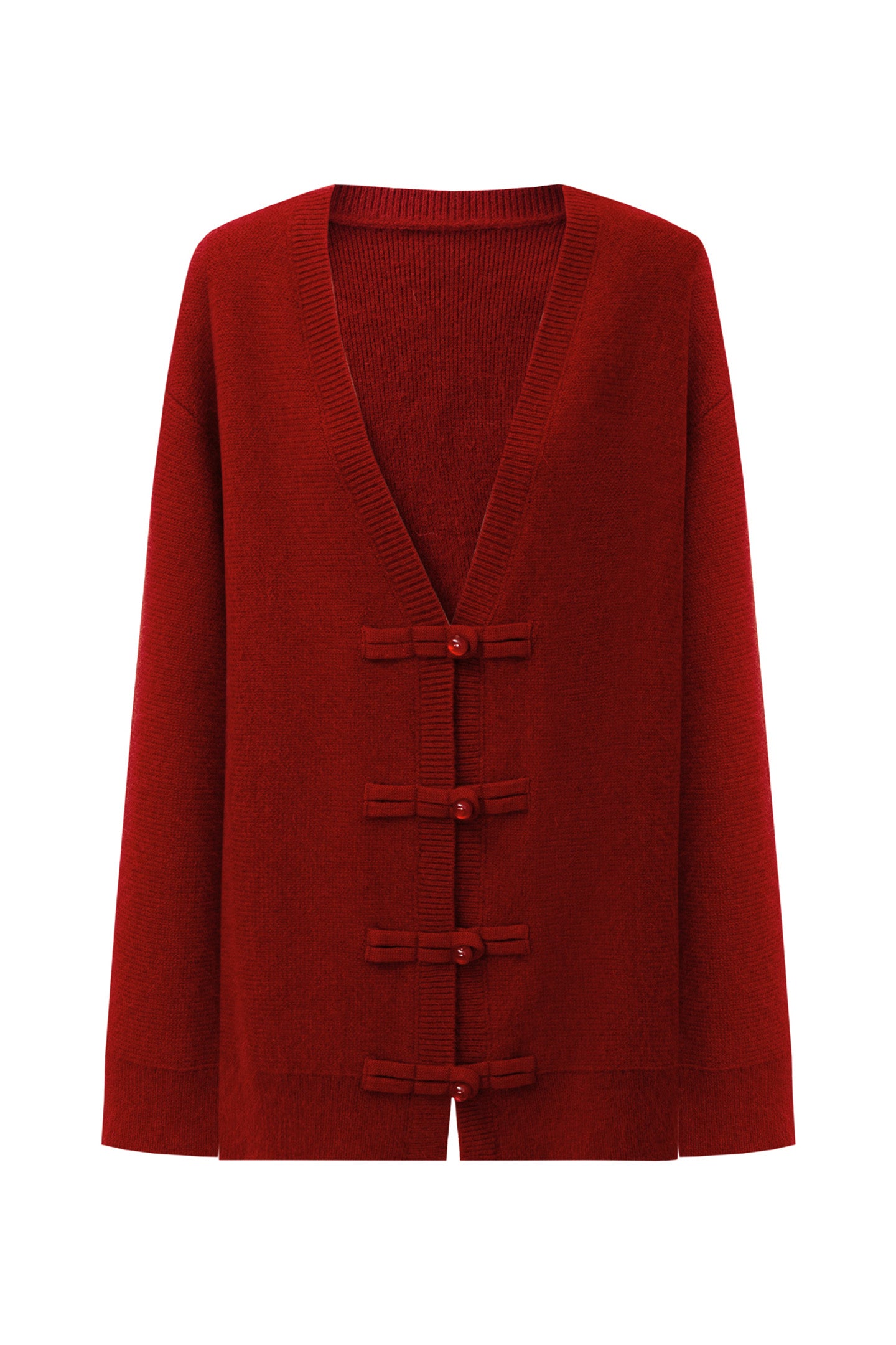 SELFWHO Merino Wool Blend Oriental Style V-neck Knitted Sweater