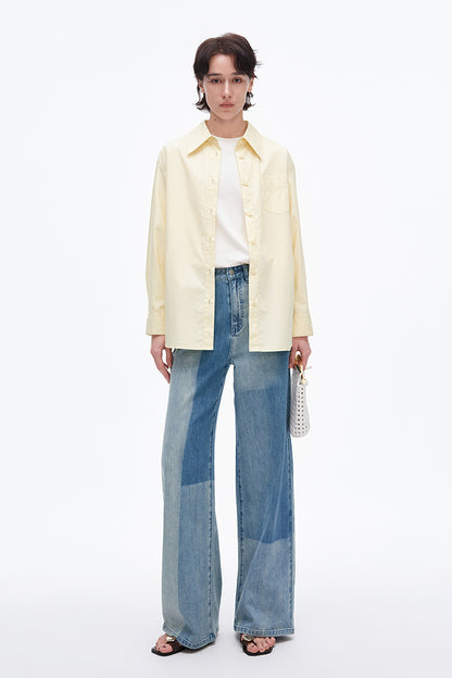 SELFWHO irregular contrast washed jeans