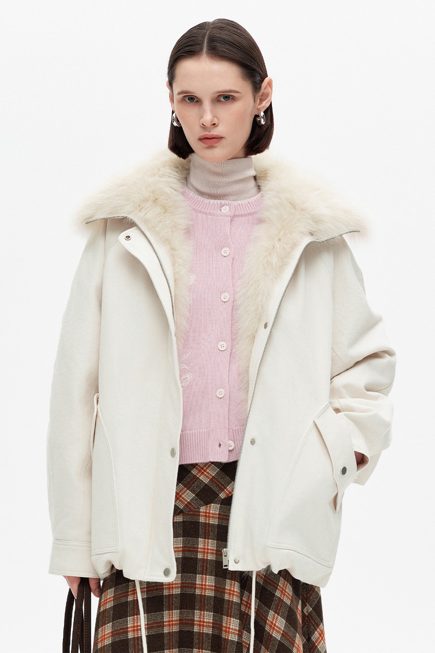 SELFWHO Collared White Denim Down Jacket