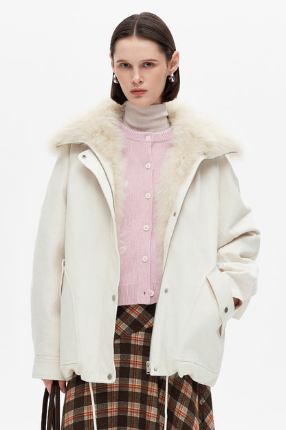 SELFWHO Collared White Denim Down Jacket