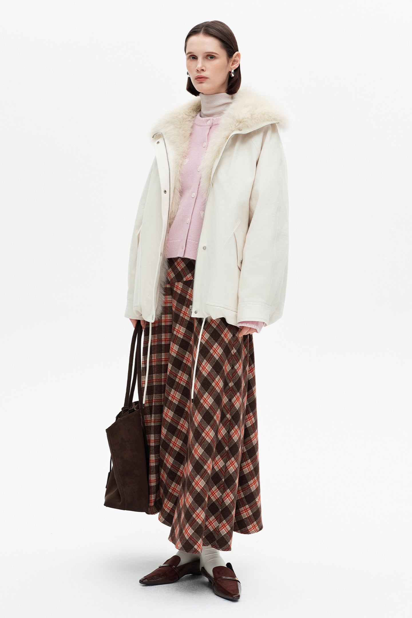 SELFWHO Collared White Denim Down Jacket