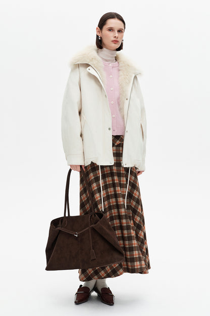 SELFWHO Collared White Denim Down Jacket