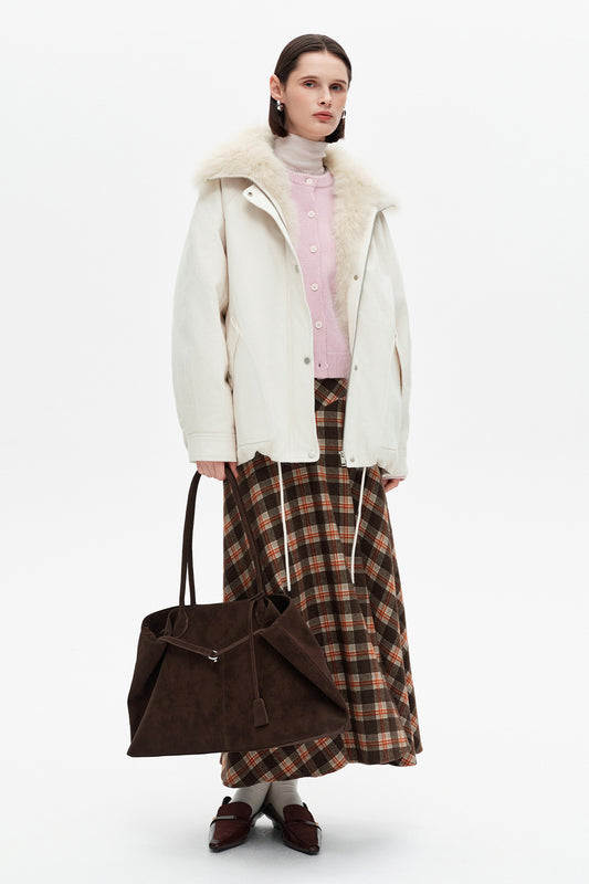 SELFWHO Collared White Denim Down Jacket