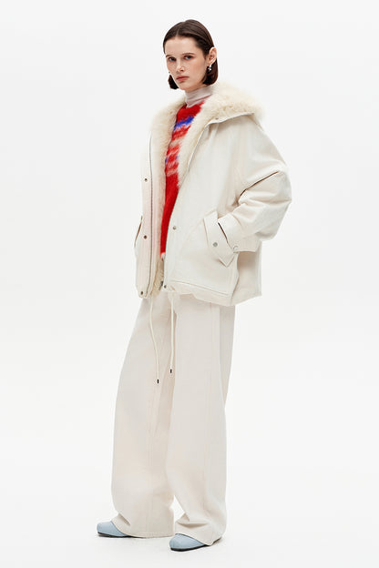 SELFWHO Collared White Denim Down Jacket