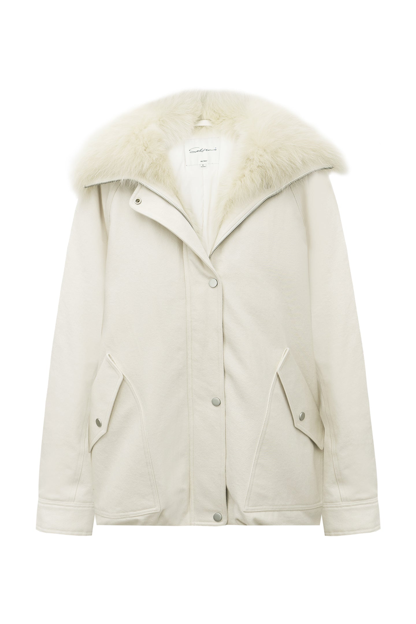 SELFWHO Collared White Denim Down Jacket