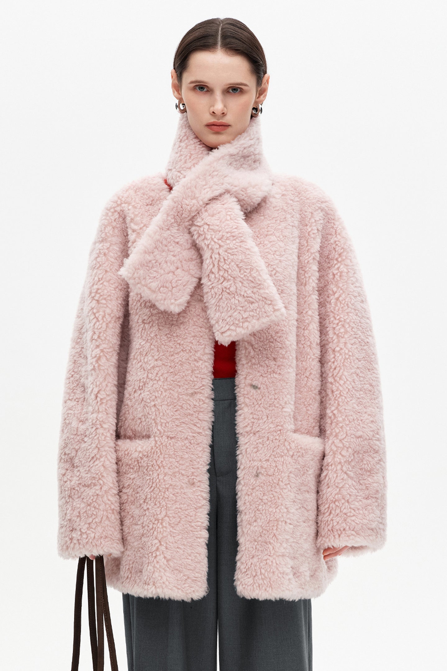 SELFWHO wool blend shearling coat