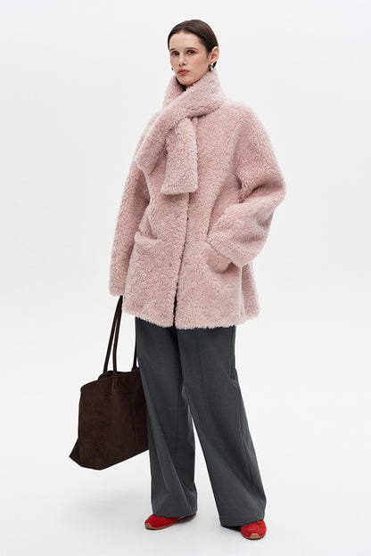 SELFWHO wool blend shearling coat