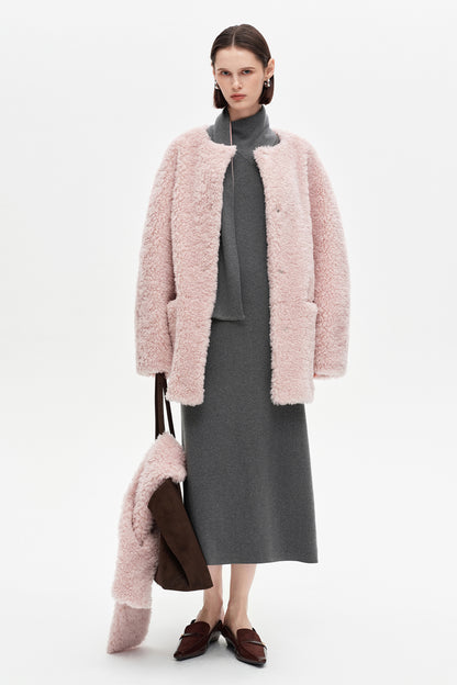SELFWHO wool blend shearling coat