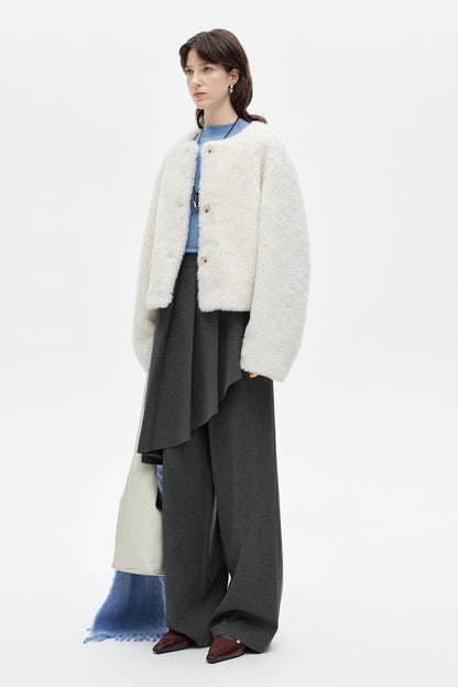 SELFWHO Wool Blend White Fur Coat