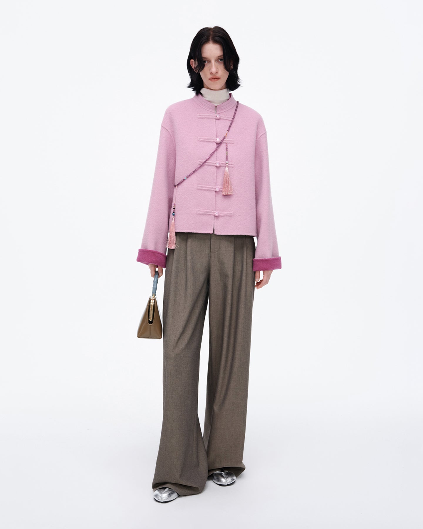 Pink wool Chinese style jacket spring wear