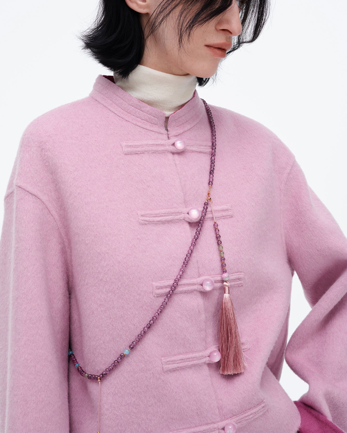 Pink wool Chinese style jacket spring wear Pink wool Chinese style jacket spring wear