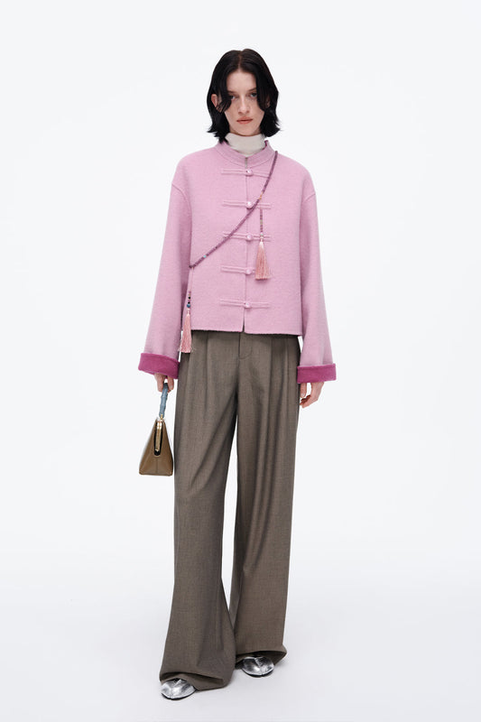Pink wool Chinese style jacket spring wear