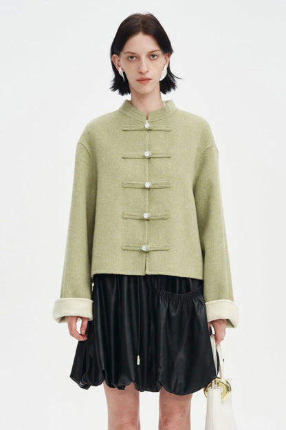Spring new tops Chinese ethnic style green coat jacket