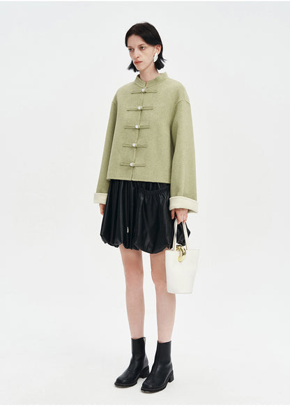 Pink wool Chinese style jacket spring wear