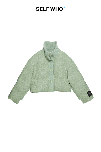 Green white duck down wool lapel short coat down jacket