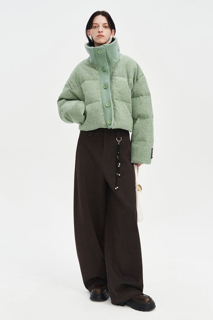 Green Wool Lapel Cropped Down Jacket