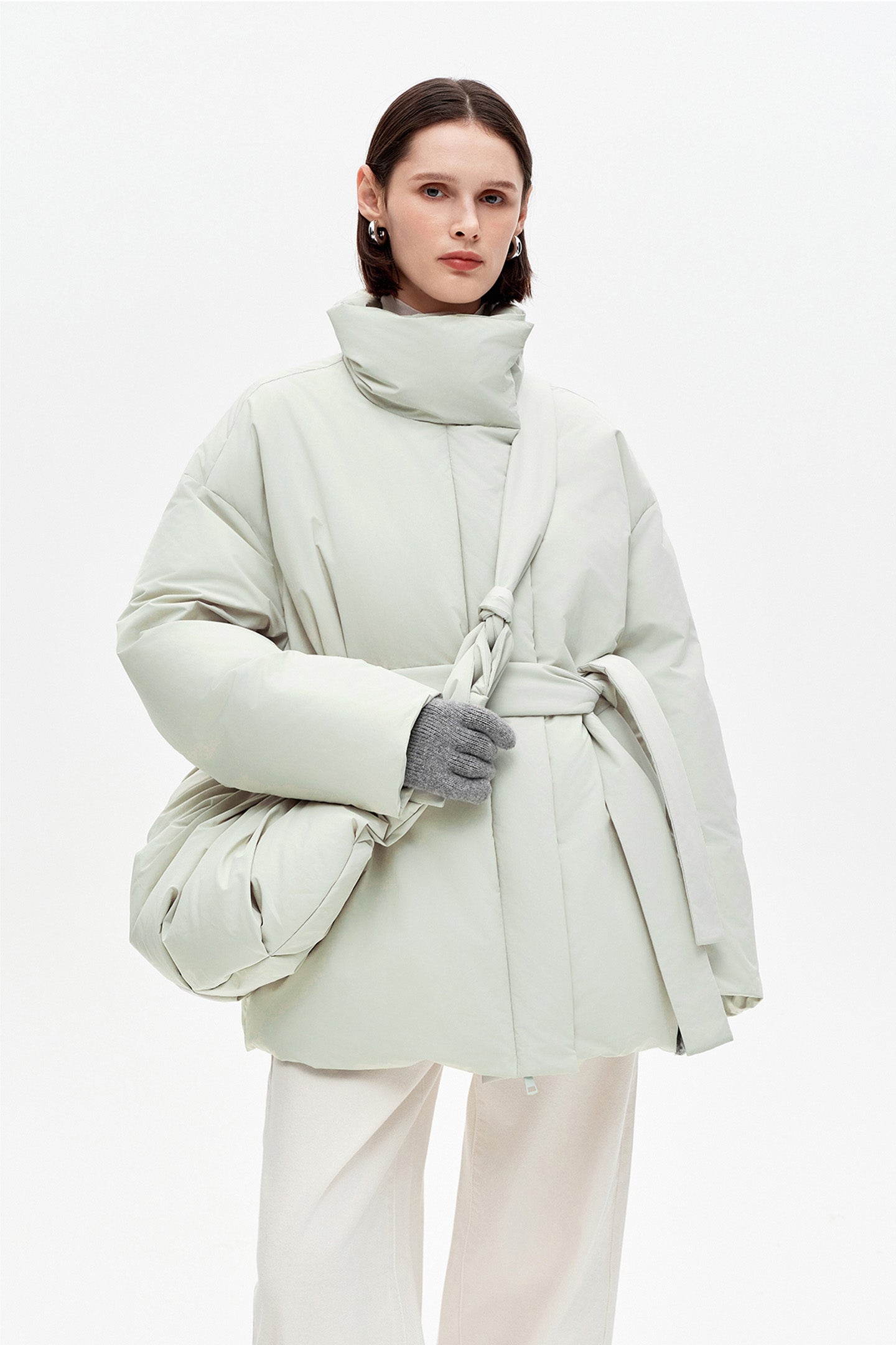 SELFWHO 90 White Duck Down Stand-Collar Mid-Length Down Jacket