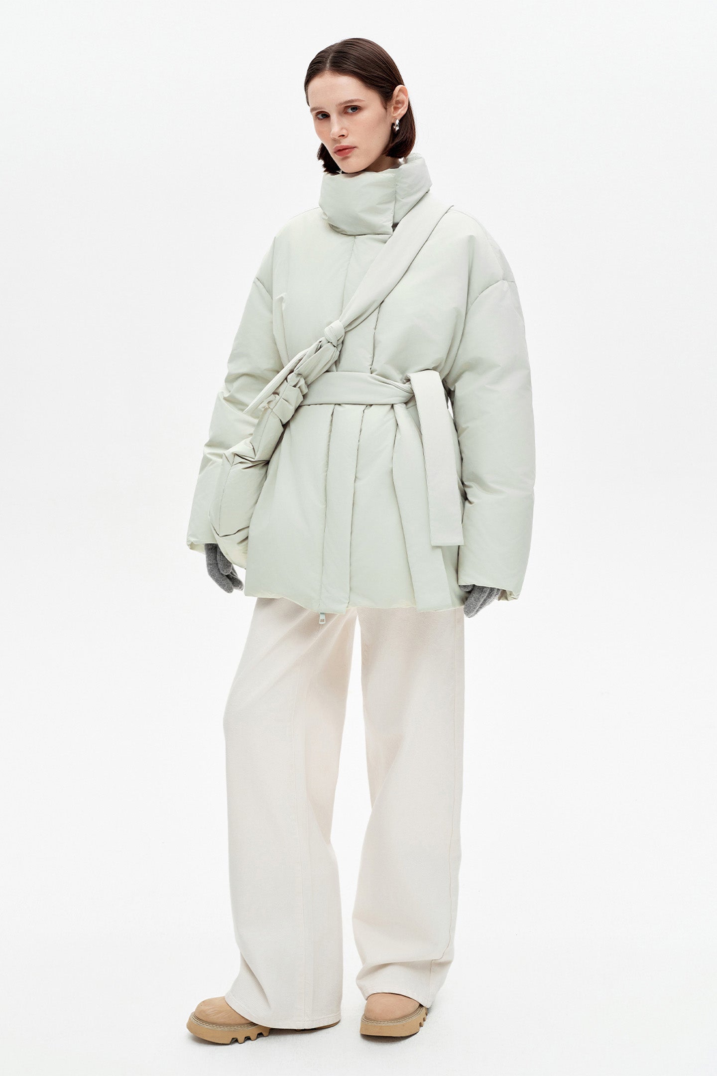 SELFWHO 90 White Duck Down Stand-Collar Mid-Length Down Jacket
