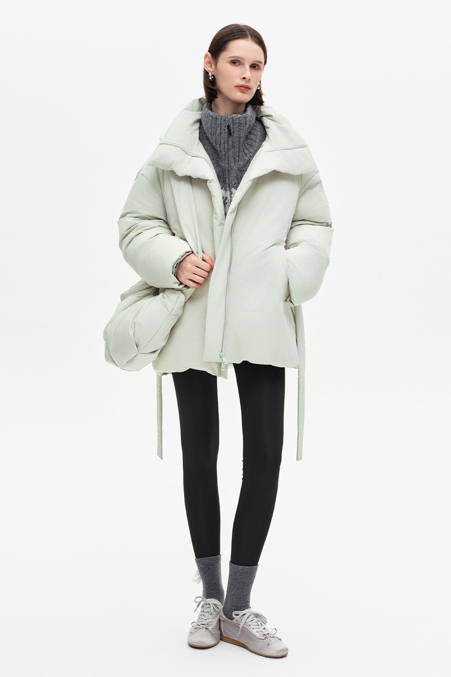 SELFWHO 90 White Duck Down Stand-Collar Mid-Length Down Jacket