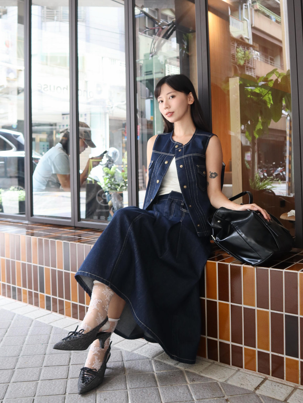 Cotton Lyocell Blended Vintage Denim Skirt + Vest