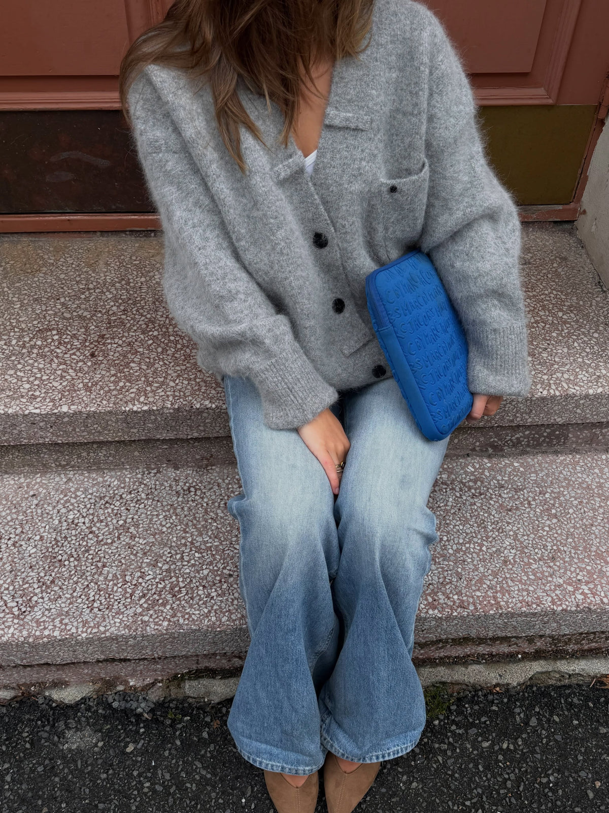 Angora & Wool-Blend V-Neck Cardigan – Grey